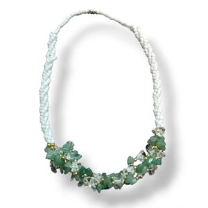 Vintage Natural Jade Nugget & Glass Bead Cluster Necklace | 19"